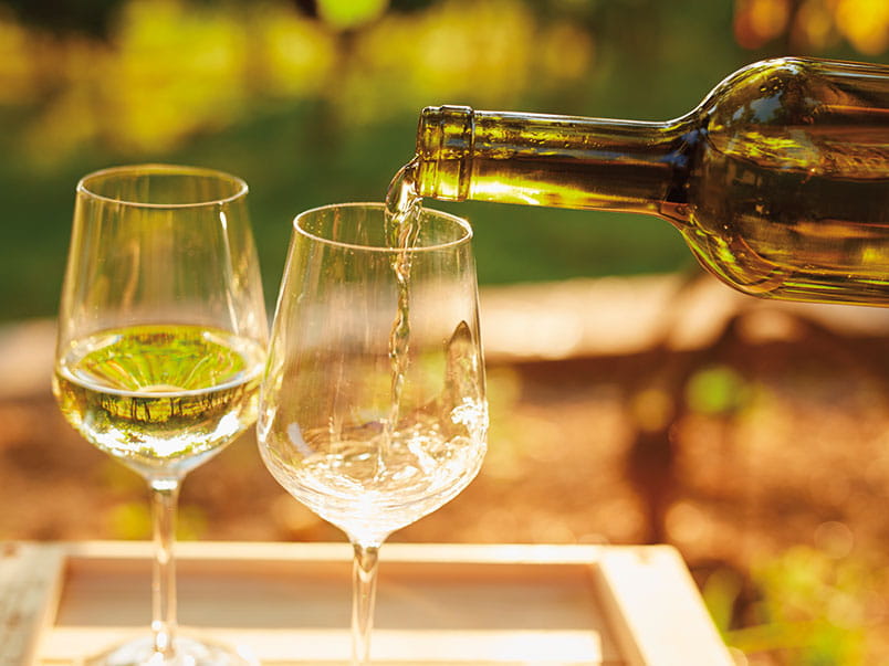White wine being poured into glasses